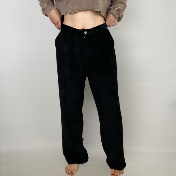 RAG &‎ BONE Ellie Corduroy Ribbed Straight Leg Velvet High Rise Pants Black - Picture 1 of 6
